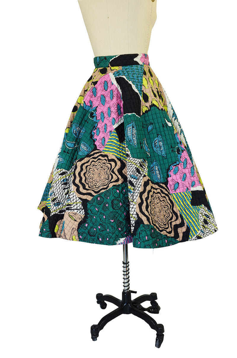 1950s Rare Quilted Fish Print Circle Skirt
