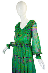 1960s Silk Chiffon with Gold Maxi Dress