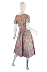 1950s Pink Print Day Dress with Cape