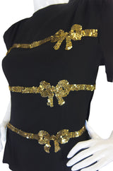 1940s Sequined Bows & Silk Crepe Top