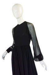 1960s Black Silk & Chiffon Galanos Balloon Sleeve Dress