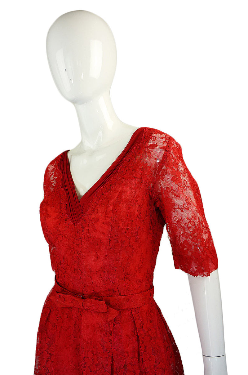 1950s Rare Red Lace Hardy Amies Dress