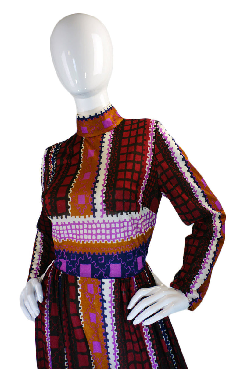 jean varon maxi dress Fantastic 1970's Jean Varon Psychedelic Ditsy Floral Maxi Dress / Smal Xtabay Vintage