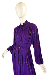 1970s Jean Muir Purple Print Dress
