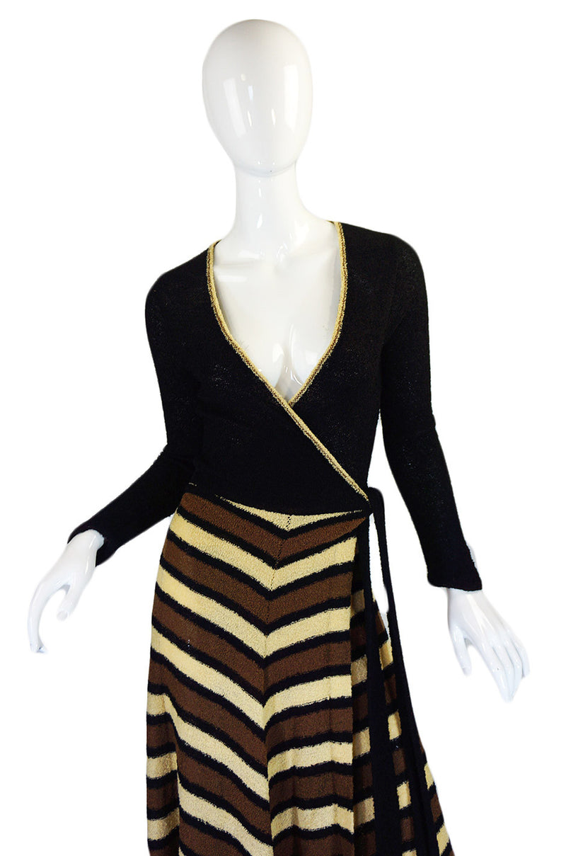 1970s Hand Loomed Striped Knit Maxi