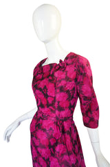 1950s Pink Floral Silk Cocktail Dress
