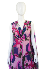 1960s Pink Chiffon Beaded Gown