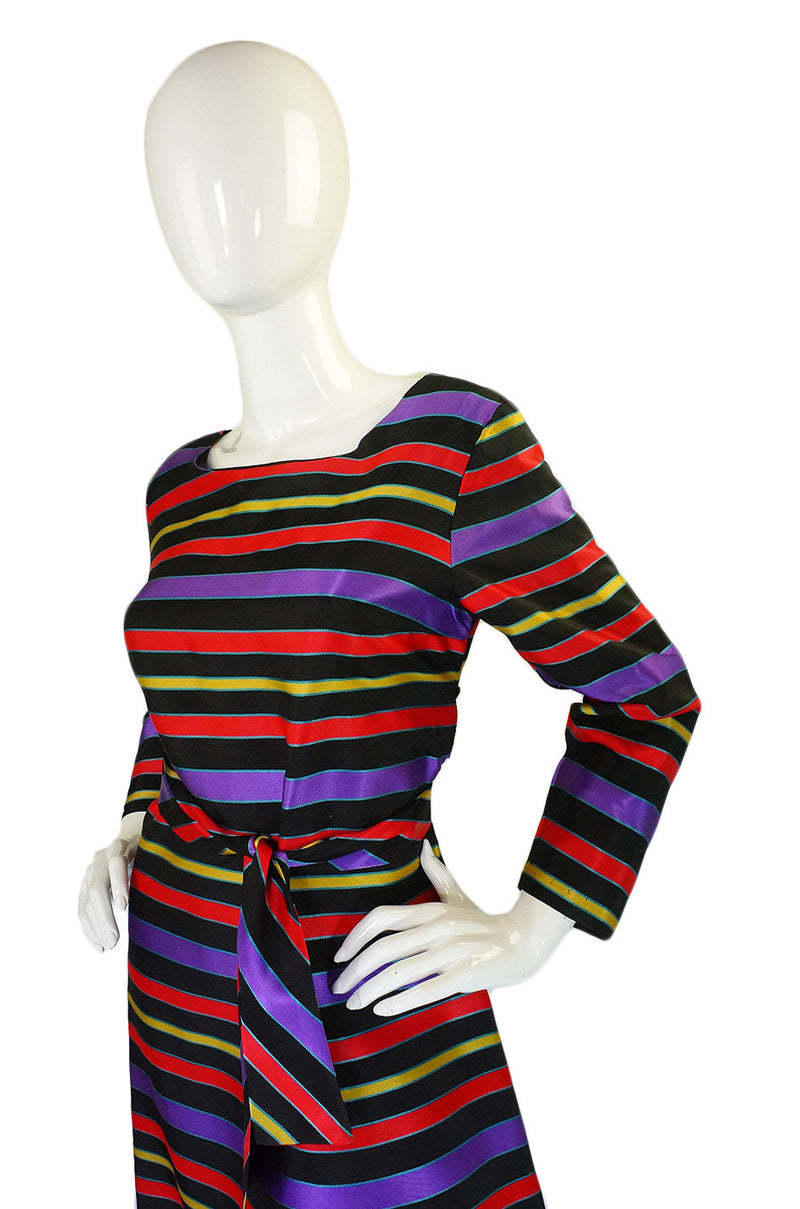 1960s Striped Silk Ribbon Shift Dress