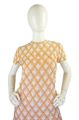 1960s Baby Pink Beaded Mod Shift Dress