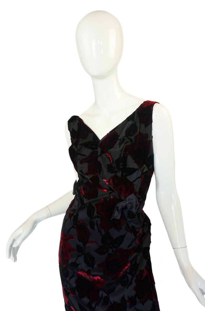 1960s Velvet Rose Silk Wiggle Dress