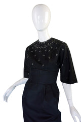 1950s Silk Beaded Cocktail Black Dress