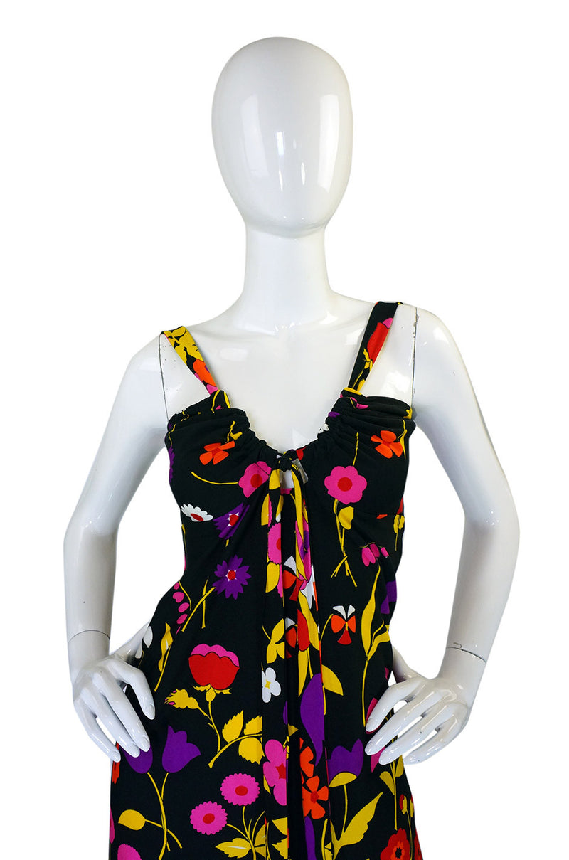 c1973 Lanvin Floral Jersey Halter Dress