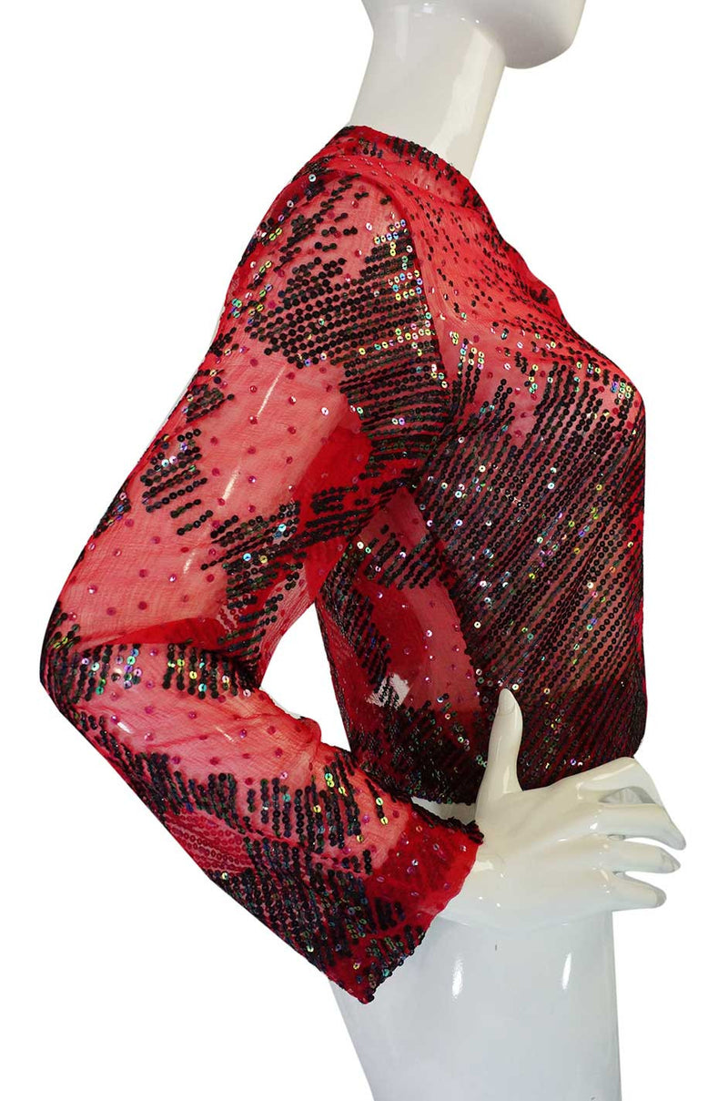 1920s Fine Sequin Silk Chiffon Top