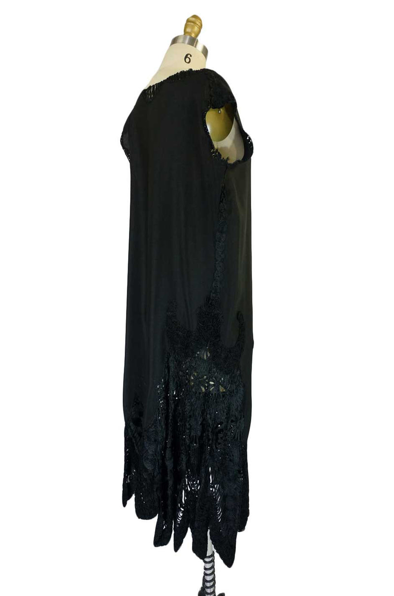 1920s Silk & Silk Rafia Hem Flapper Dress