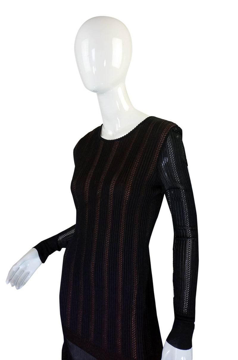 2008 Azzedine Alaia Black & Nude Open Weave Knit Dress