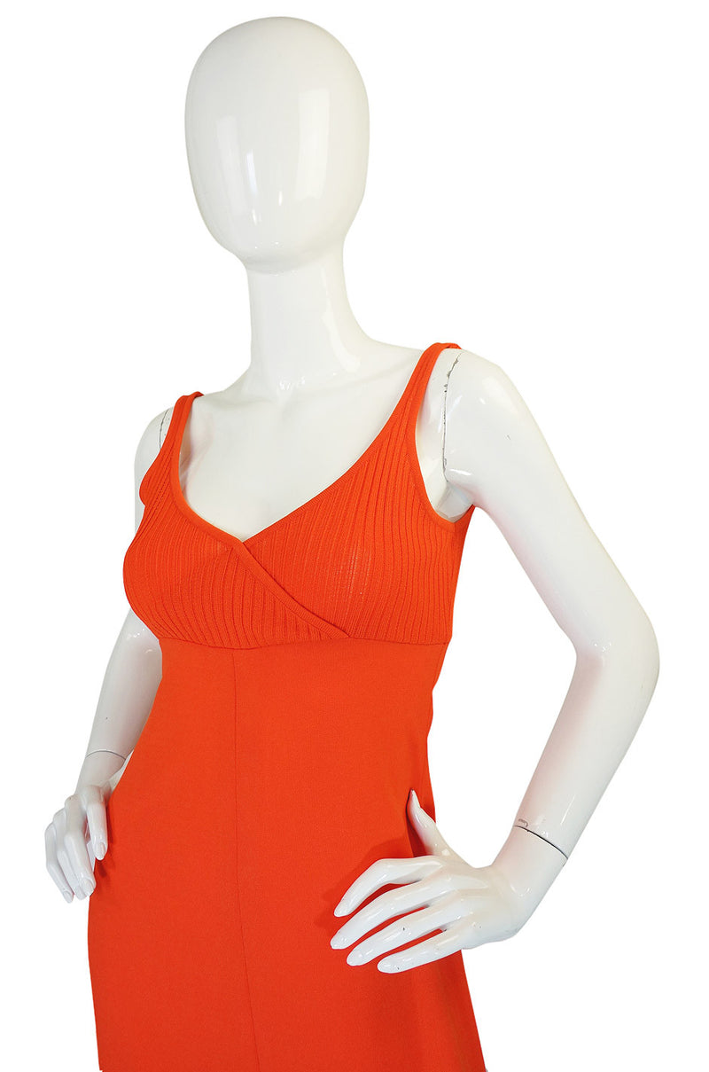 1970s Lanvin Knit Tangerine Halter Dress