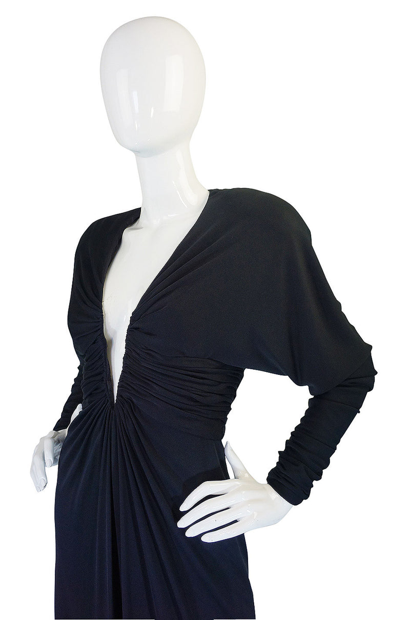 1980s Black Wire Plunged Estevez Dress