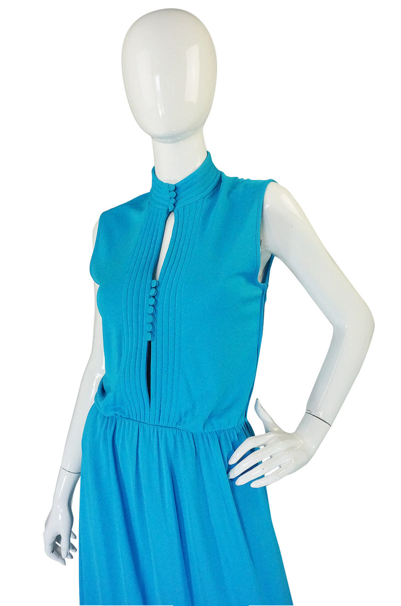 1970s Louis Feraud Turquoise Maxi Dress