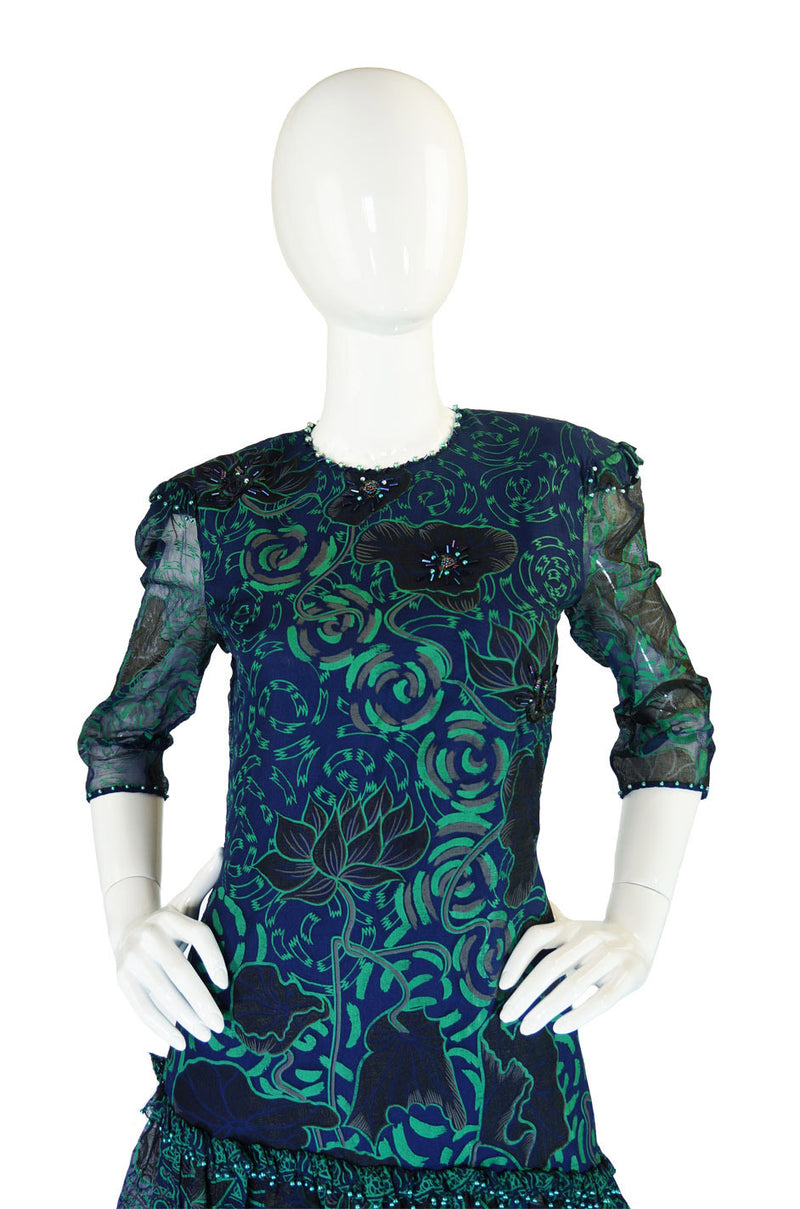 1970s Beaded Zandra Rhodes Silk Dress