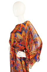 1970s Colorful Silk Chiffon Flutter Dress