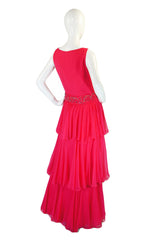 1960s Silk Chiffon Tiered Dress w Capelet