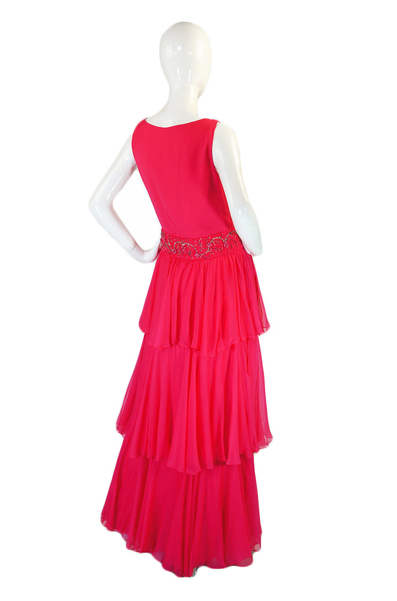 1960s Silk Chiffon Tiered Dress w Capelet