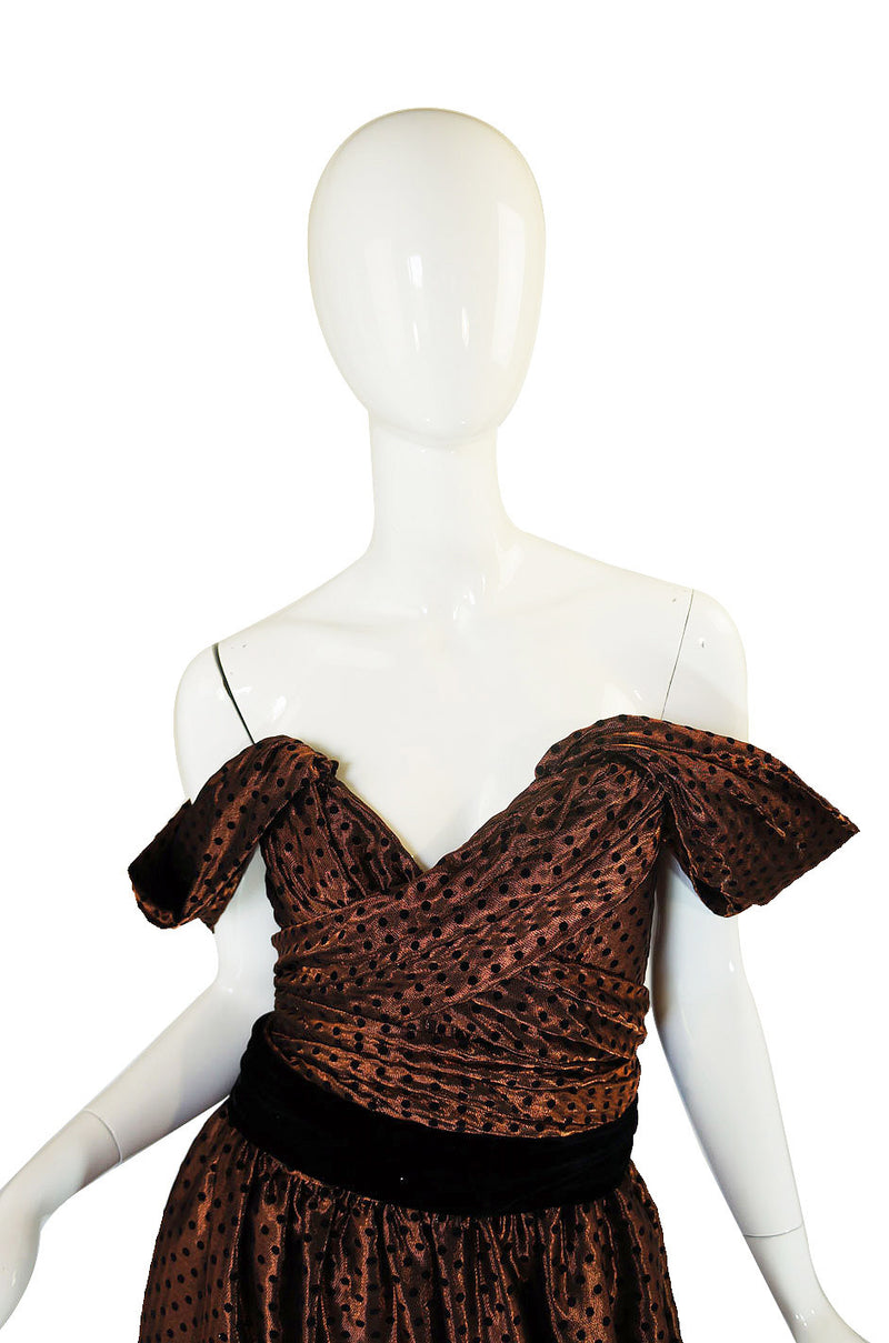 1980s Off Shoulder Dotted Lanvin Dress