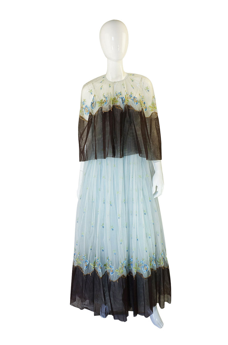 1960s Bosand Net Blue Gown with Cape