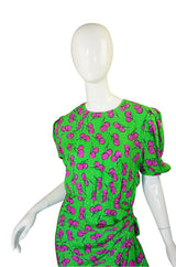 1980s Silk Givenchy Green Cherry Dress