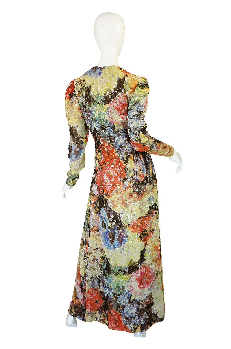 1970s Pauline Trigere Silk & Lame Gown