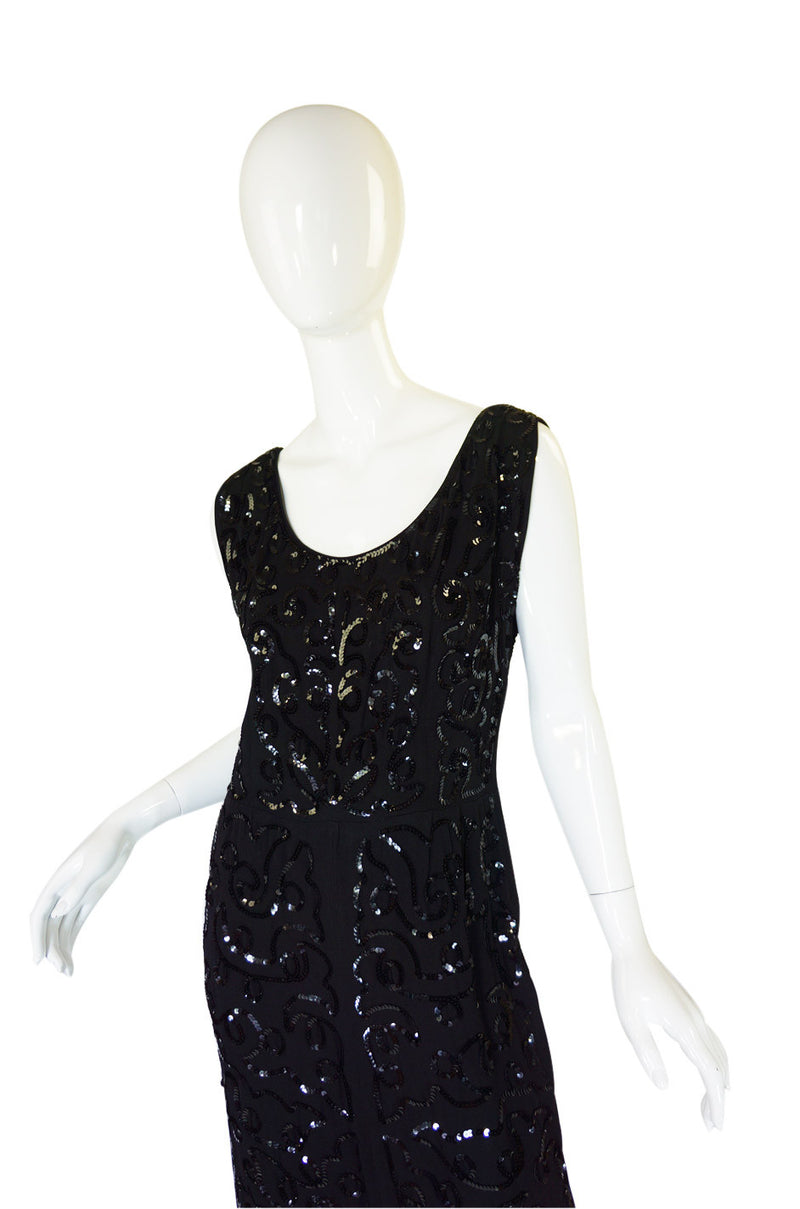 Early 1930s Sequin Silk Crepe Shift Dress