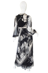 1970s Silk Chiffon & Jersey Leonard Maxi