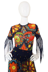 1970s Metal Tip Fringe Maxi Dress