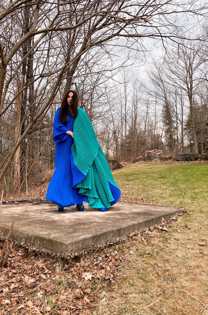 1971 Halston Couture Royal Blue Liquid Silk Bias Cut Caftan Maxi Dress