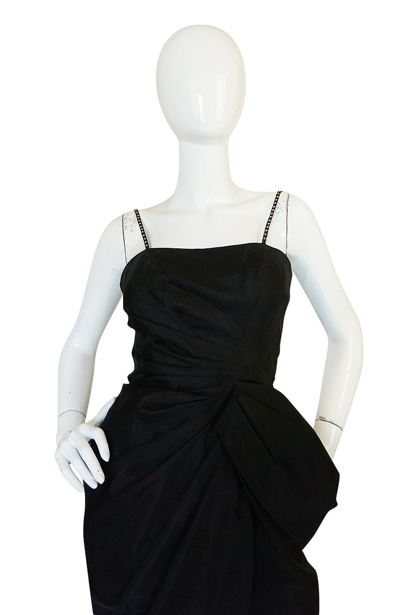 1950s Black Silk Organza Fitted Dress