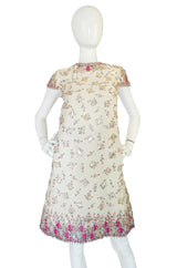 1960s Cream with Pink Beaded Sequin Malcolm Starr Dress