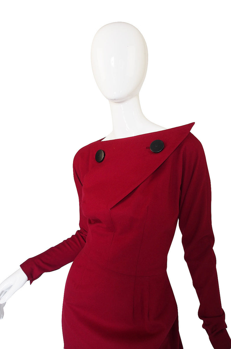 1950s Suzy Perette Dramatic Red Button Dress