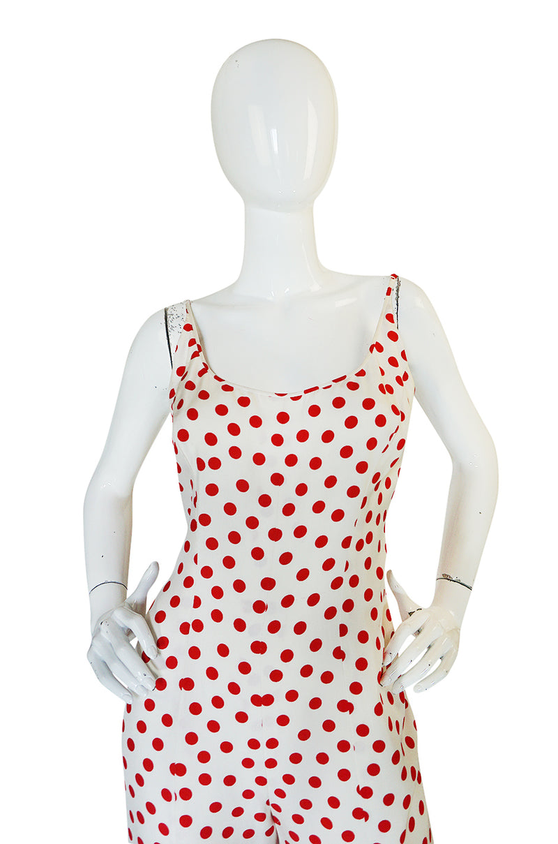 Fun 1970s James Galanos Red & White Dotted Jumpsuit