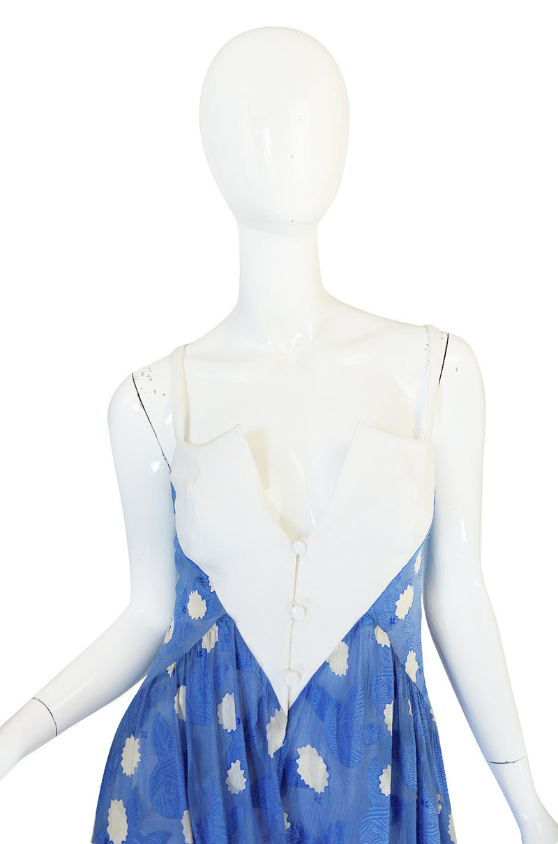 Rare 1970s Courreges Printed Blue Silk Chiffon Dress