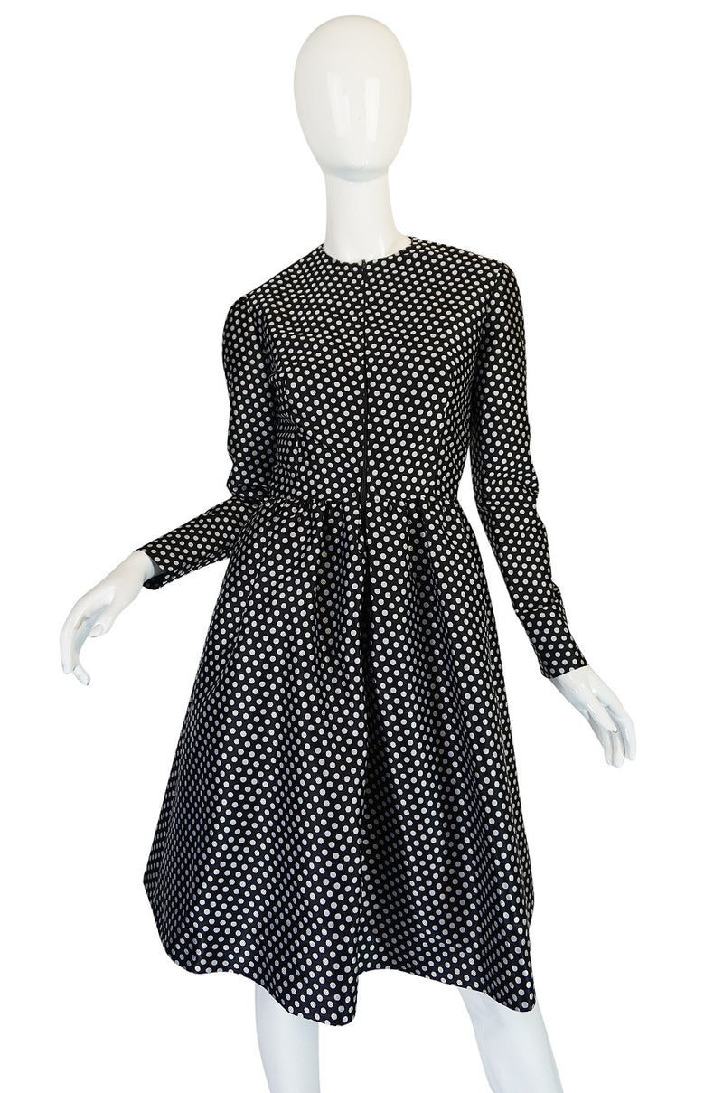 c1972 Geoffrey Beene Silk Black & White Dot Dress