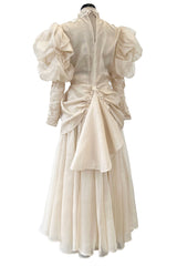 Late 1980s Capriccio Victorian Inspired Ecru Ivory Colour Silk Organza Dress Set