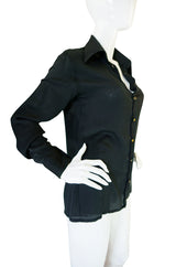 1970s Gucci Pheasant and Hawk Black Silk Top