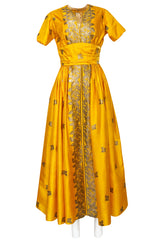 1953 Traina-Norell Metallic Gold Thread Hand Embroidered Couture Dress