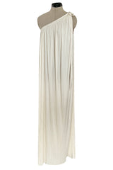 Fabulous 1970s Halston Ivory Pleated One Shoulder Lose & Easy to Wear Dress