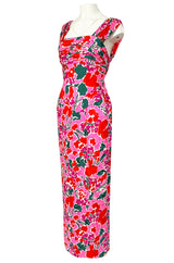 1980s Unlabelled Jacqueline de Ribes Pink Floral Print Silk Dress