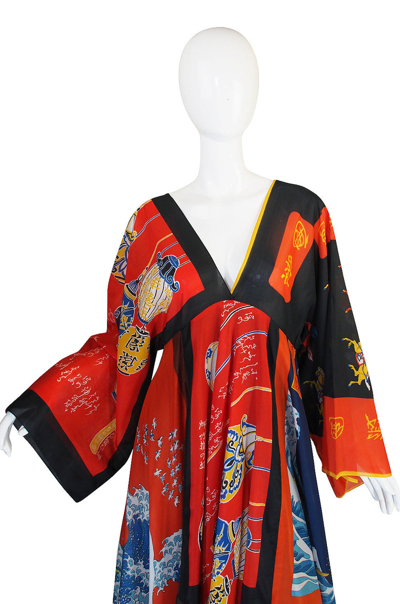 Rare, Early 1970s LaVetta Silk Scarf Caftan Dress