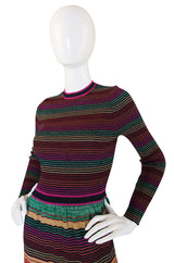 1970s Multi Color Striped Metallic Knit Maxi Dress