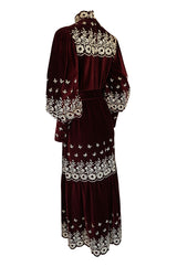 1960s Bill Tice Rich Garnet Velvet & Embroidered Floral Dress