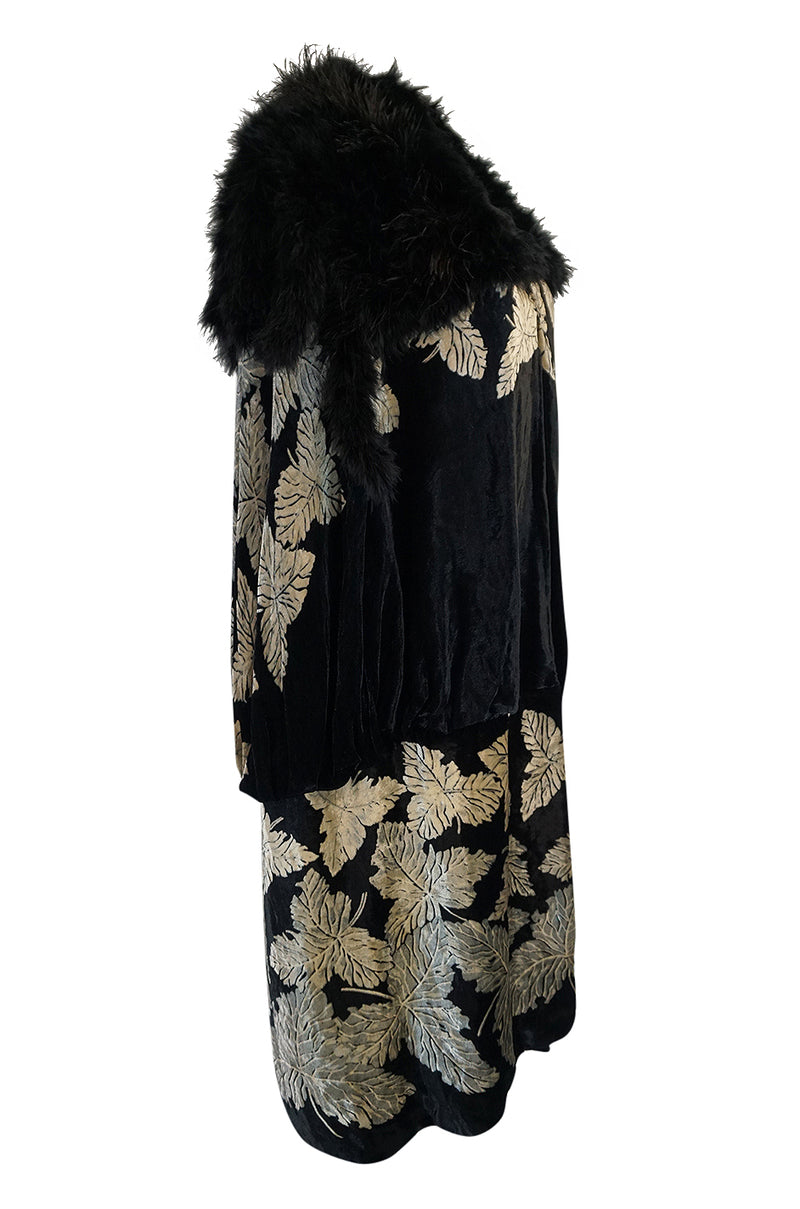 Extraordinary 1920s Evening Velvet & Feather Flapper Coat Cape
