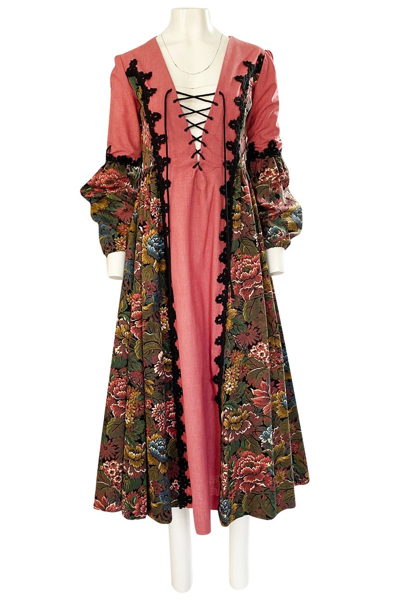 1970s Snooty Hooty Deep Plunge Lace Up Front Huge Sleeve Dress